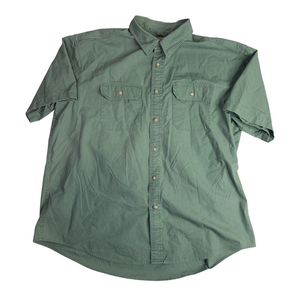 LL‎ Bean Shirt Mens XXL Green Sunwashed Canvas Traditional Fit Button Up